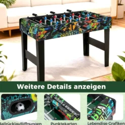 2 in 1 Mini Kickertisch mit abnehmbaren Beinen für Tischplatte Fußballtisch mit 2 Bällen Schwarz