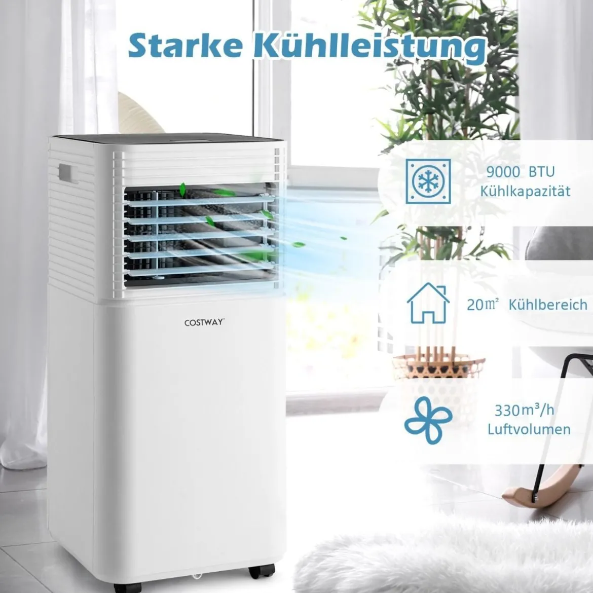 4 in 1 mobile Klimaanlage 9000 BTU Kühlen&Ventilieren&Entfeuchten Klimagerät mit Schwarzem Deckel 16℃-32℃