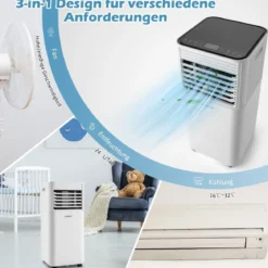 4 in 1 mobile Klimaanlage 9000 BTU Kühlen&Ventilieren&Entfeuchten Klimagerät mit Schwarzem Deckel 16℃-32℃