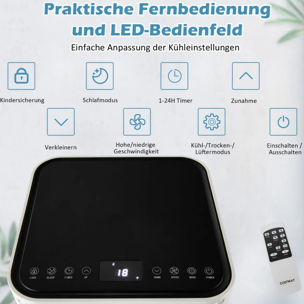4 in 1 mobile Klimaanlage 9000 BTU Kühlen&Ventilieren&Entfeuchten Klimagerät mit Schwarzem Deckel 16℃-32℃