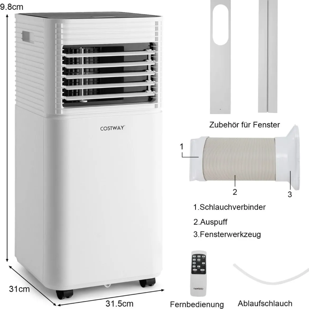 4 in 1 mobile Klimaanlage 9000 BTU Kühlen&Ventilieren&Entfeuchten Klimagerät mit Schwarzem Deckel 16℃-32℃
