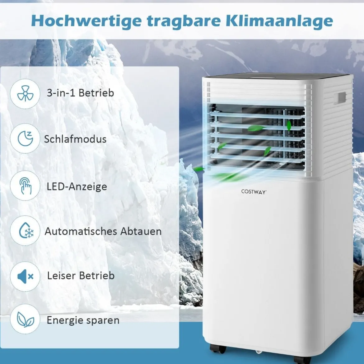 4 in 1 mobile Klimaanlage 9000 BTU Kühlen&Ventilieren&Entfeuchten Klimagerät mit Schwarzem Deckel 16℃-32℃
