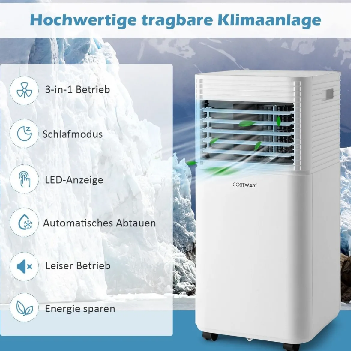 4 in 1 mobile Klimaanlage 9000 BTU Kühlen&Ventilieren&Entfeuchten Klimagerät mit Weißem Deckel 16℃-32℃