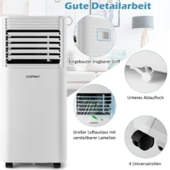 4 in 1 mobile Klimaanlage 9000 BTU Kühlen&Ventilieren&Entfeuchten Klimagerät mit Weißem Deckel 16℃-32℃