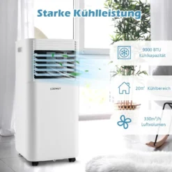 4 in 1 mobile Klimaanlage 9000 BTU Kühlen&Ventilieren&Entfeuchten Klimagerät mit Weißem Deckel 16℃-32℃
