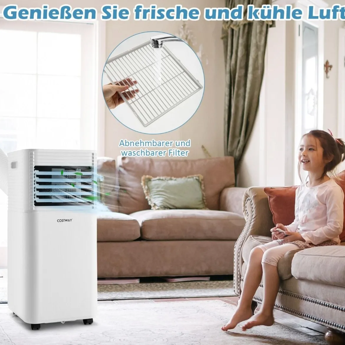 4 in 1 mobile Klimaanlage 9000 BTU Kühlen&Ventilieren&Entfeuchten Klimagerät mit Weißem Deckel 16℃-32℃