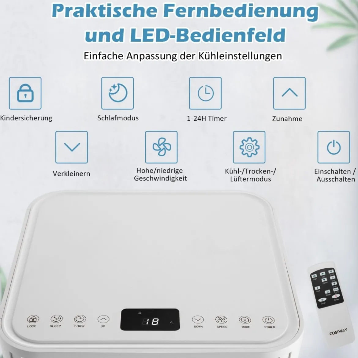 4 in 1 mobile Klimaanlage 9000 BTU Kühlen&Ventilieren&Entfeuchten Klimagerät mit Weißem Deckel 16℃-32℃