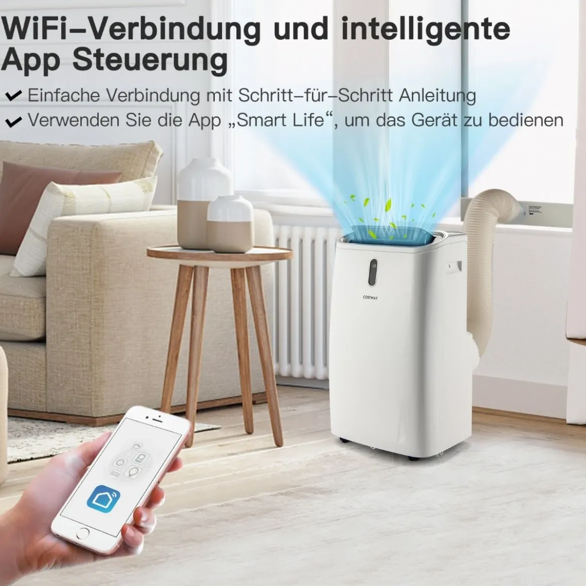 5 in 1 mobile Klimaanlage 16000 BTU Kühl&Ventilator&Entfeucht&Heiz Entfeuchter 16℃-32℃ 44,5 x 39 x 77 cm Weiß