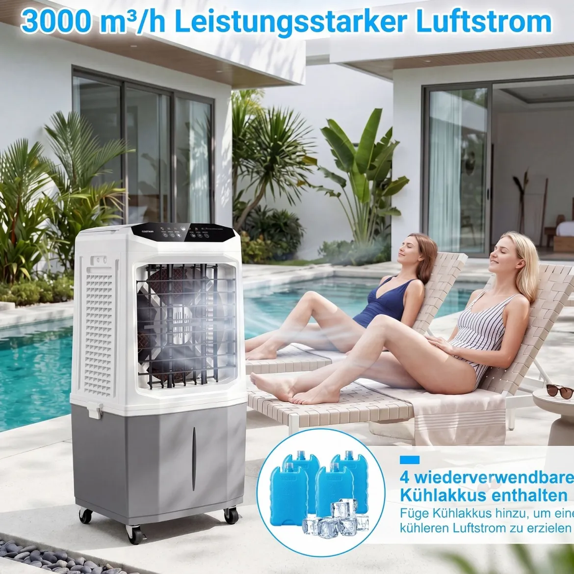 3 in 1 Mobiler Luftkühler & Kühlventilator mit Fernbedienung 26L Wassertank 12H Timer 2 Modi