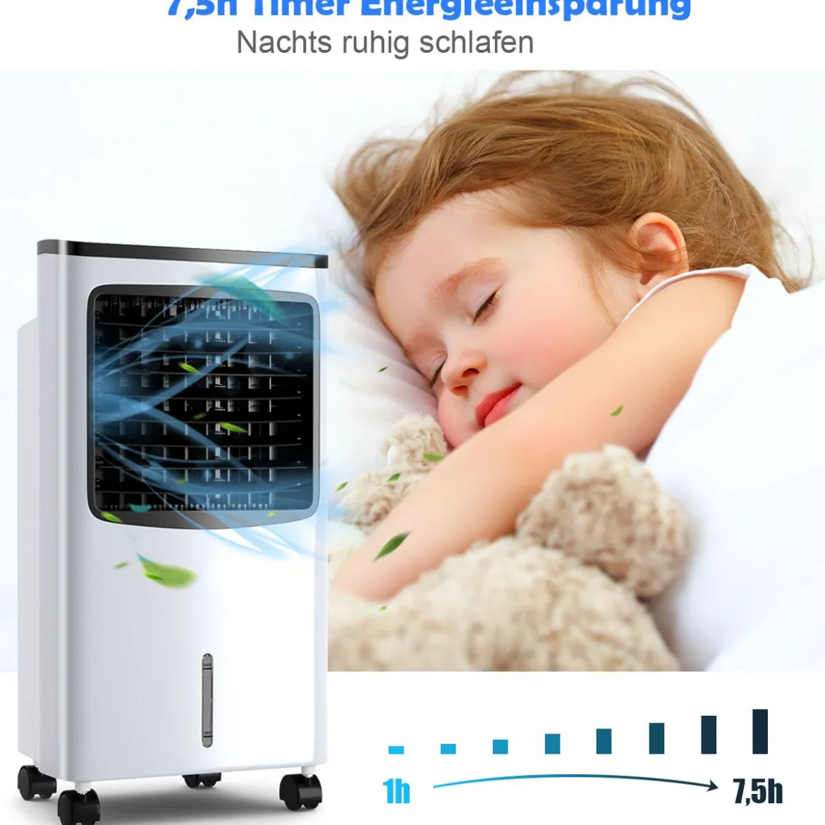 3 in 1 Mobiler Ventilator Luftkühler 75W / 8L Tank / 7,5H Timer / Fernbedienung