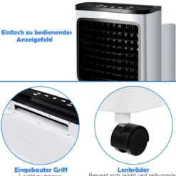 3 in 1 Mobiler Ventilator Luftkühler 75W / 8L Tank / 7,5H Timer / Fernbedienung