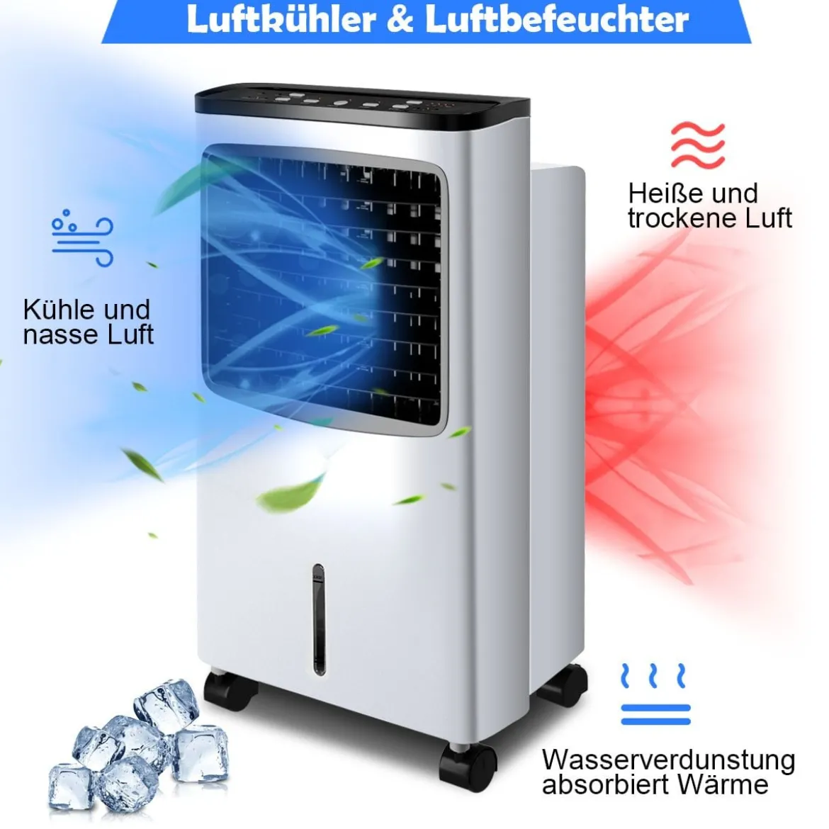 3 in 1 Mobiler Ventilator Luftkühler 75W / 8L Tank / 7,5H Timer / Fernbedienung