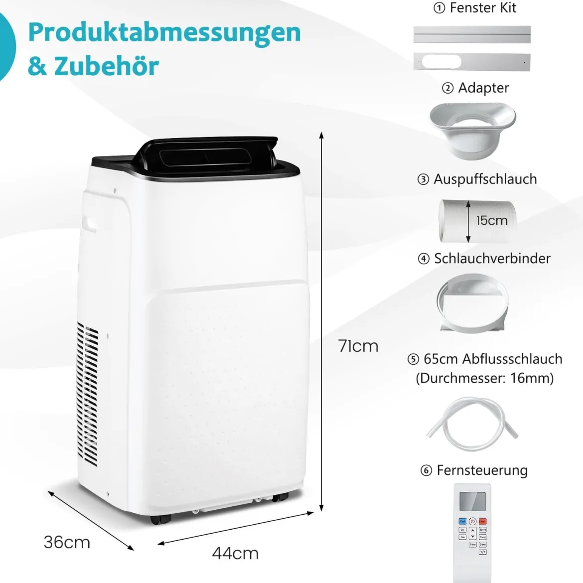4 in 1 Mobiles Klimagerät mit Heizfunktion Tragbare Klimaanlage mit Fernbedienung 24H-Timer WIFI 12000BTU
