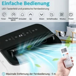 4 in 1 Mobiles Klimagerät mit Heizfunktion Tragbare Klimaanlage mit Fernbedienung 24H-Timer WIFI 12000BTU