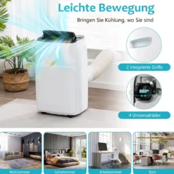 4 in 1 Mobiles Klimagerät mit Heizfunktion Tragbare Klimaanlage mit Fernbedienung 24H-Timer WIFI 12000BTU