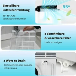 4 in 1 Mobiles Klimagerät mit Heizfunktion Tragbare Klimaanlage mit Fernbedienung 24H-Timer WIFI 12000BTU