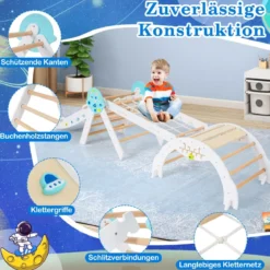 9 in 1 Montessori Klettergerüst Set mit Kletterbogen & Kletterseil & Leiter Holz Kletterdreieck Weiß