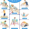 9 in 1 Montessori Klettergerüst Set mit Kletterbogen & Kletterseil & Leiter Holz Kletterdreieck Bunt