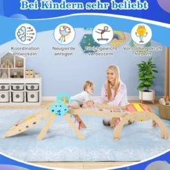 9 in 1 Montessori Klettergerüst Set mit Kletterbogen & Kletterseil & Leiter Holz Kletterdreieck Bunt