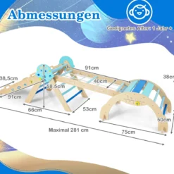 9 in 1 Montessori Klettergerüst Set mit Kletterbogen & Kletterseil & Leiter Holz Kletterdreieck Blau