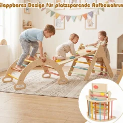 3 in 1 Montessori Klettersset aus Holz Spielset für Kinder ab 1 Jahr Klettergerüst Set Bunt