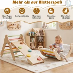 3 in 1 Montessori Klettersset aus Holz Spielset für Kinder ab 1 Jahr Klettergerüst Set Bunt