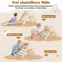 3 in 1 Montessori Klettersset aus Holz Spielset für Kinder ab 1 Jahr Klettergerüst Set Bunt