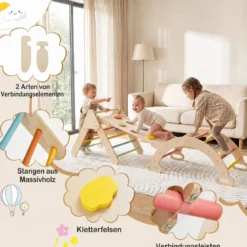 3 in 1 Montessori Klettersset aus Holz Spielset für Kinder ab 1 Jahr Klettergerüst Set Bunt