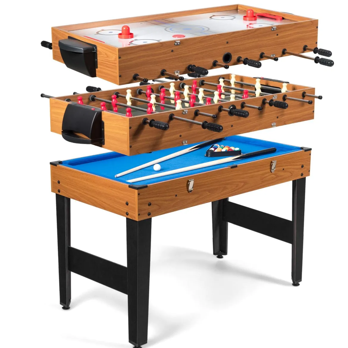 3 in 1 Multifunktionaler Spieltisch Tischkicker mit Tischfußball & Billard & Airhockey Kickertsich