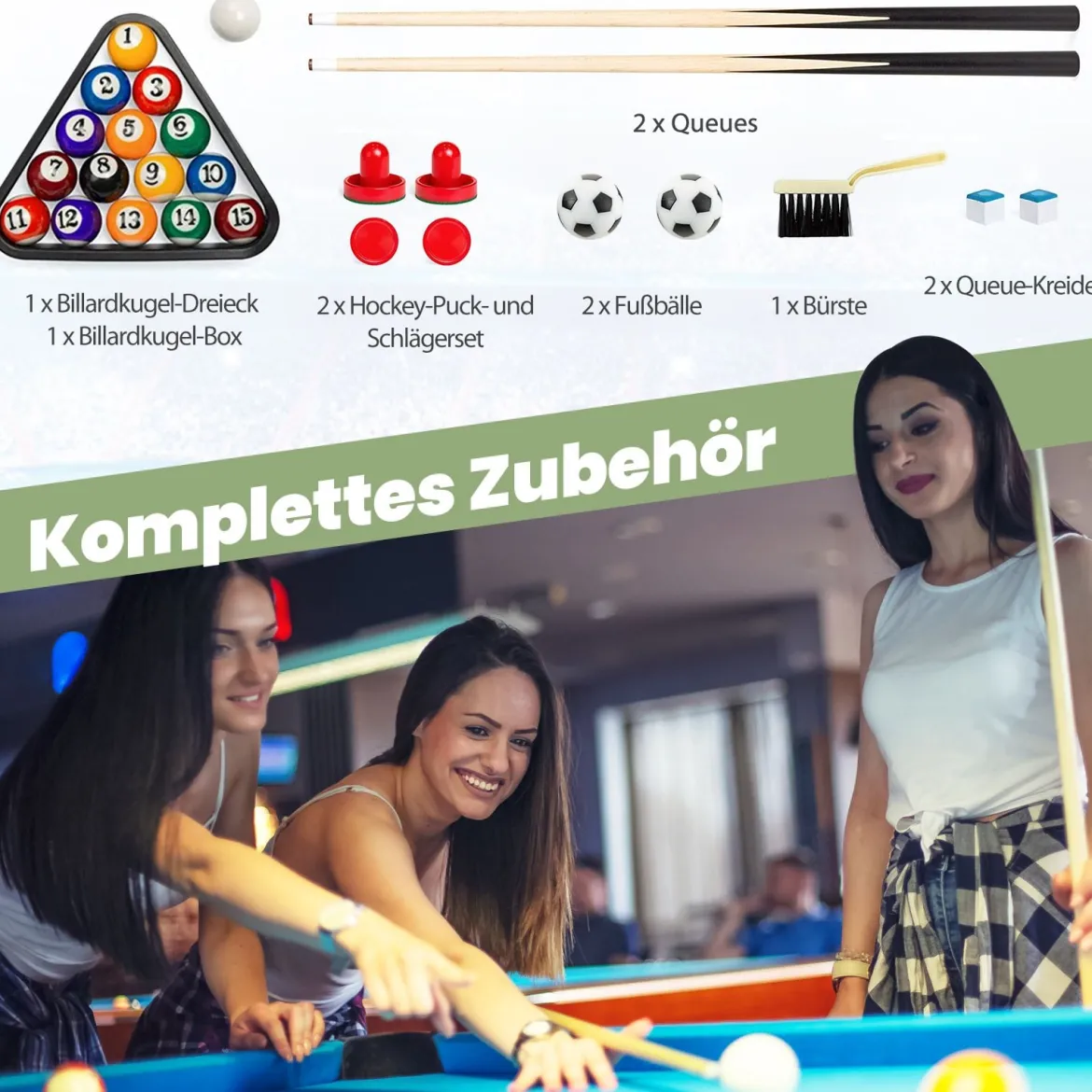3 in 1 Multifunktionaler Spieltisch Tischkicker mit Tischfußball & Billard & Airhockey Kickertsich