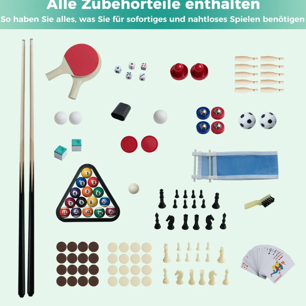 10-in-1 Multifunktionale Spieltische Combo Spieltisch mit Tischfußball Airhockey Billard Braun