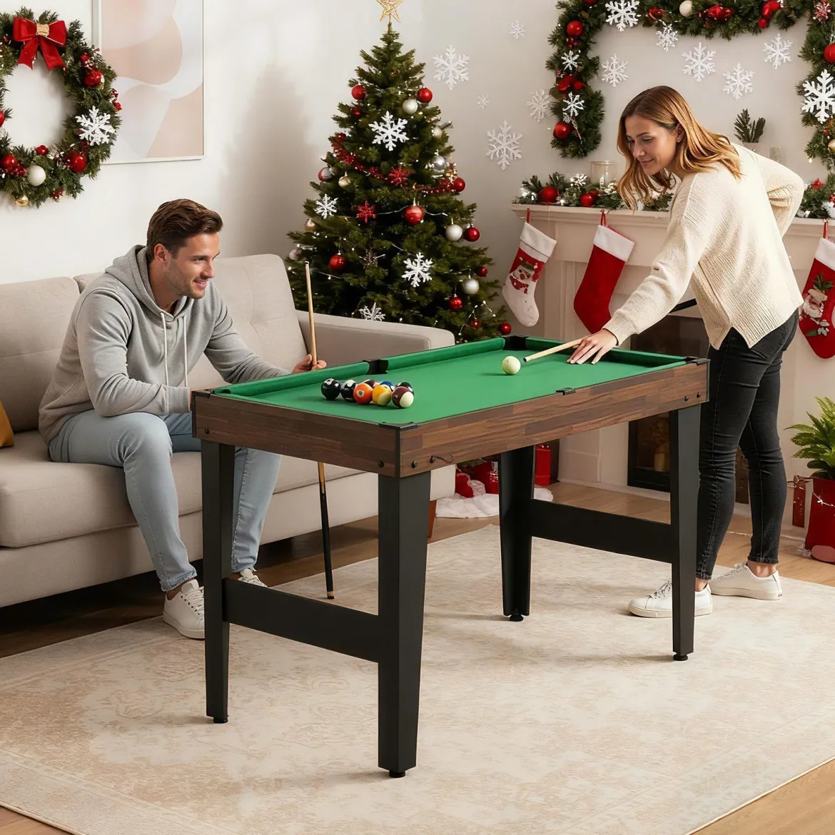 10-in-1 Multifunktionale Spieltische Combo Spieltisch mit Tischfußball Airhockey Billard Braun