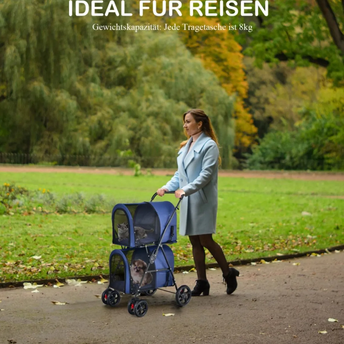 4 in 1 Multifunktionswagen Doppellagiger Kinderwagen für Haustiere Blau
