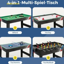 4 in 1 Multispieltisch mit Tischkicker & Poolbillard & Airhockey & Tischtennis Arcade Spielset