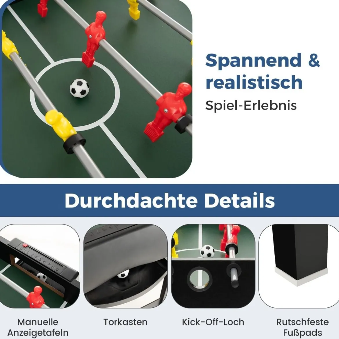 4 in 1 Multispieltisch mit Tischkicker & Poolbillard & Airhockey & Tischtennis Arcade Spielset