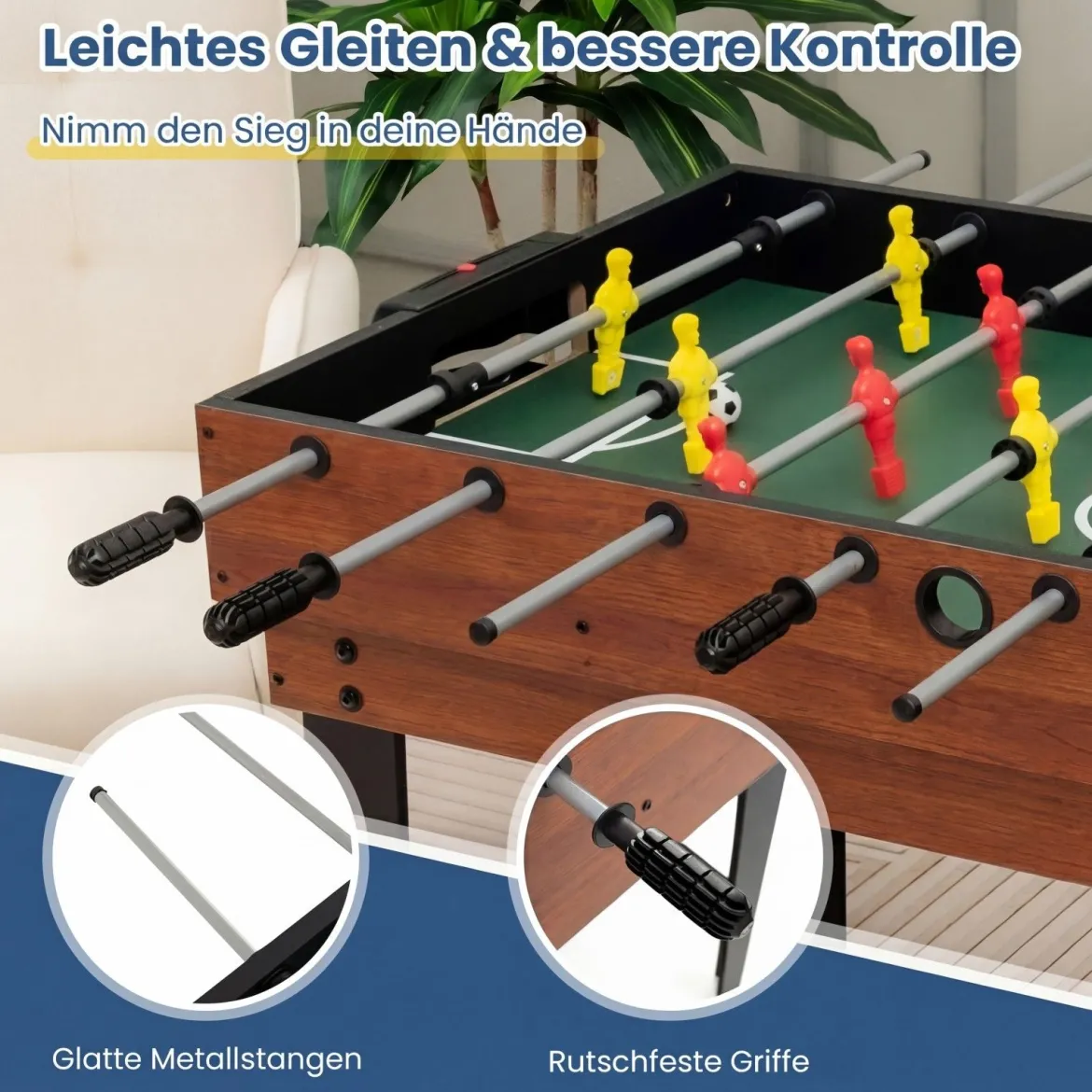 4 in 1 Multispieltisch mit Tischkicker & Poolbillard & Airhockey & Tischtennis Arcade Spielset Braun