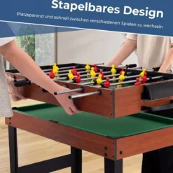 4 in 1 Multispieltisch mit Tischkicker & Poolbillard & Airhockey & Tischtennis Arcade Spielset Braun