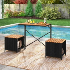 2-in-1 Outdoor Klappbank wandelbarer Picknicktisch & Gartenbank mit Metallrahmen Schwarz