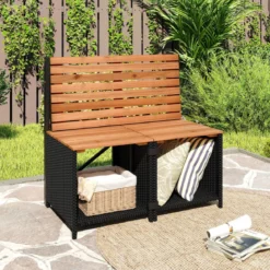 2-in-1 Outdoor Klappbank wandelbarer Picknicktisch & Gartenbank mit Metallrahmen Schwarz