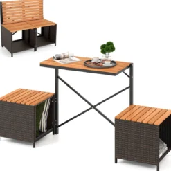 2-in-1 Outdoor Klappbank Wandelbarer Picknicktisch & Gartenbank mit Metallrahmen Braun