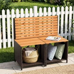 2-in-1 Outdoor Klappbank Wandelbarer Picknicktisch & Gartenbank mit Metallrahmen Braun