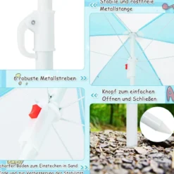 3-in-1 Picknicktisch für den Außenbereich Wasser & Sandtisch mit Spielboxen & Schirm Blau und Weiß