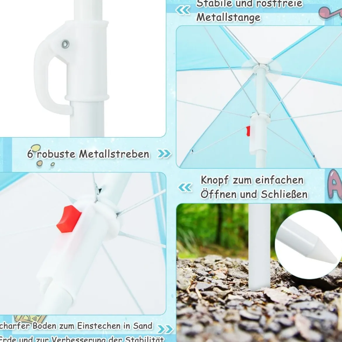 3-in-1 Picknicktisch für den Außenbereich Wasser & Sandtisch mit Spielboxen & Schirm Blau und Weiß