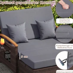 3 in 1 Rattan Lounge Möbel Set Doppelliege Tagesbett mit Liegefunktion 2 Sitzer & Hocker