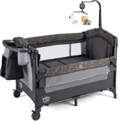 5 in 1 Reisebett mit Wickelauflage 2 Sicherheitsgurten & Laufstall Babybett 3-stufig Höhenverstellbar