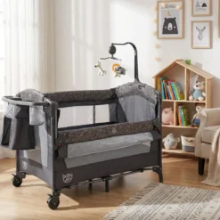 5 in 1 Reisebett mit Wickelauflage 2 Sicherheitsgurten & Laufstall Babybett 3-stufig Höhenverstellbar