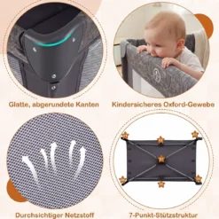 5 in 1 Reisebett mit Wickelauflage 2 Sicherheitsgurten & Laufstall Babybett 3-stufig Höhenverstellbar