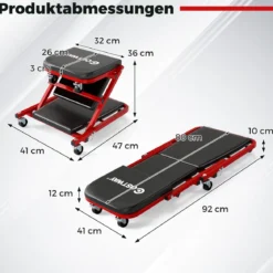 2 in 1 Rollbrett Werkstatt Montagerollbrett mit 6 Rollen & gepolstertem Sitz bis 150 kg Belastbar Schwarz