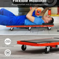 2 in 1 Rollbrett Werkstatt Montagerollbrett mit 6 Rollen & Gepolstertem Sitz bis 160 kg Belastbar Schwarz