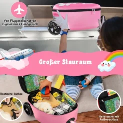 2-in-1-Rollkoffer & Scooter mit 3 Farbig Beleuchteten Rädern für Reisen Einhorn